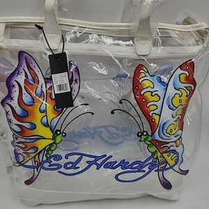 NWT Ed Hardy Clear Butterfly Tote